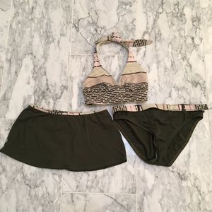 Two piece bathing suit with two bottoms